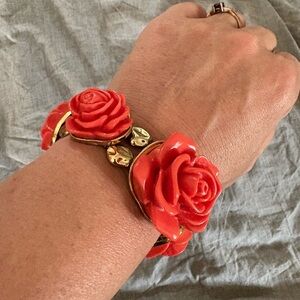 Vintage inspired orange and Gold Rose Bracelet